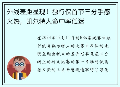 外线差距显现！独行侠首节三分手感火热，凯尔特人命中率低迷