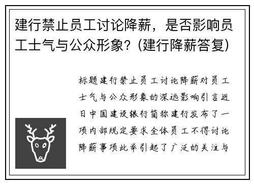 建行禁止员工讨论降薪，是否影响员工士气与公众形象？(建行降薪答复)