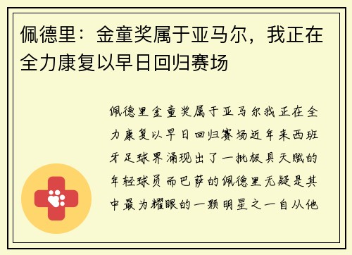 佩德里：金童奖属于亚马尔，我正在全力康复以早日回归赛场