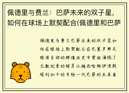 佩德里与费兰：巴萨未来的双子星，如何在球场上默契配合(佩德里和巴萨续约至2026年)