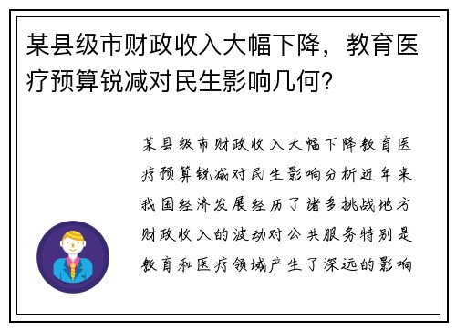 某县级市财政收入大幅下降，教育医疗预算锐减对民生影响几何？